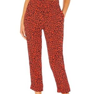 WOMEN’s STYLISH ALC PRINT‎ ALMOST VINTAGE 100% SILK RED/ORANGE LEOPARD PANTS